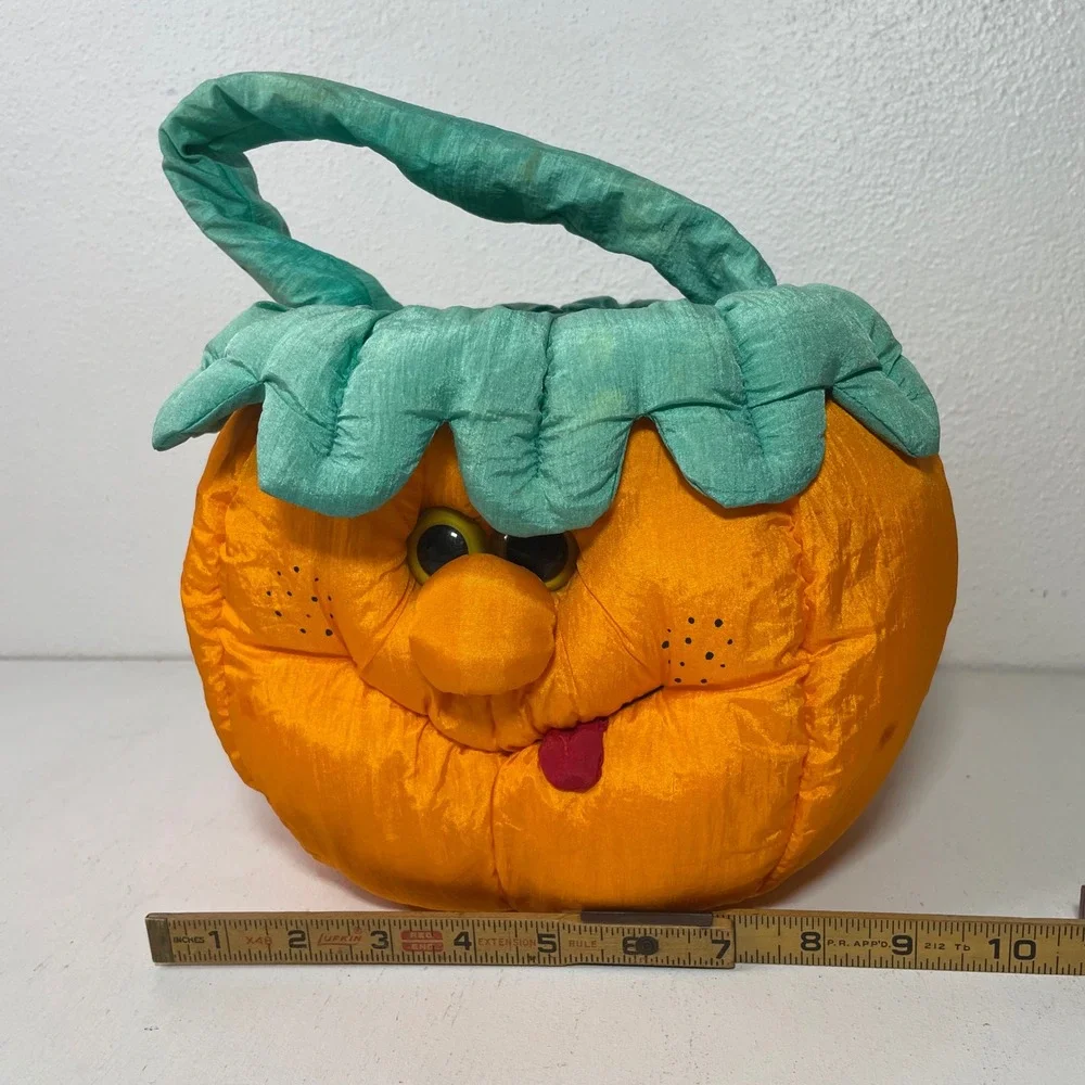 Vintage 90s Halloween Trick or Treat Bucket Plush Pumpkin Whimsical